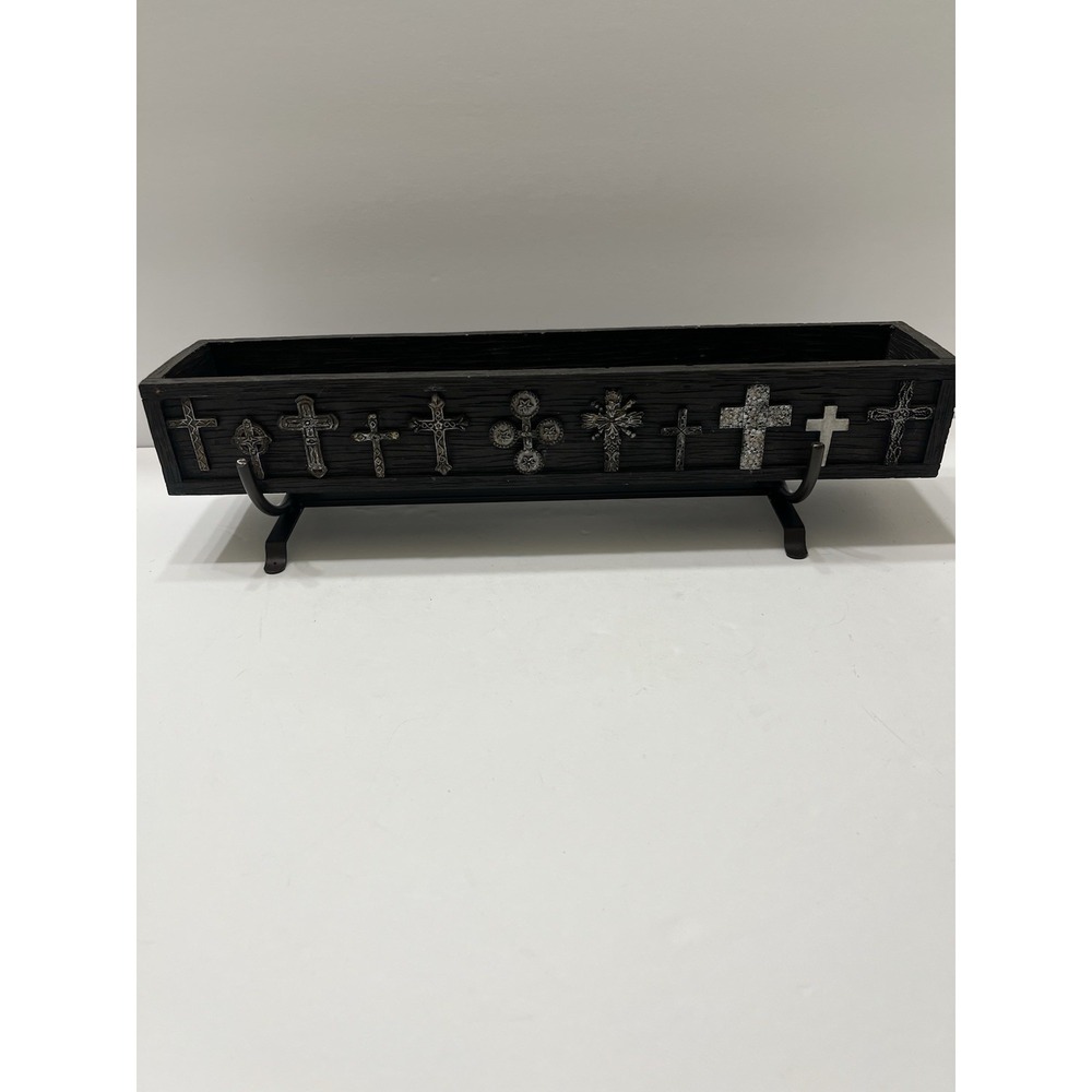 Home Interiors Cross Candle Holder Black Faux Wood Resin Crosses Metal Stand - Picture 2 of 13